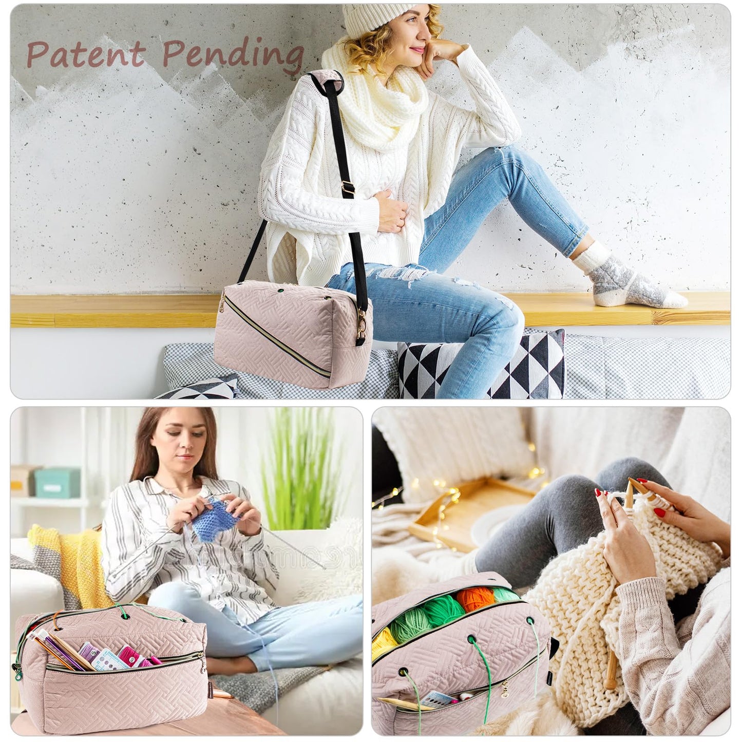 MYBAGZING Crochet Bag Organizer,Knitting Bag for Yarn Storage&Crochet Hooks
