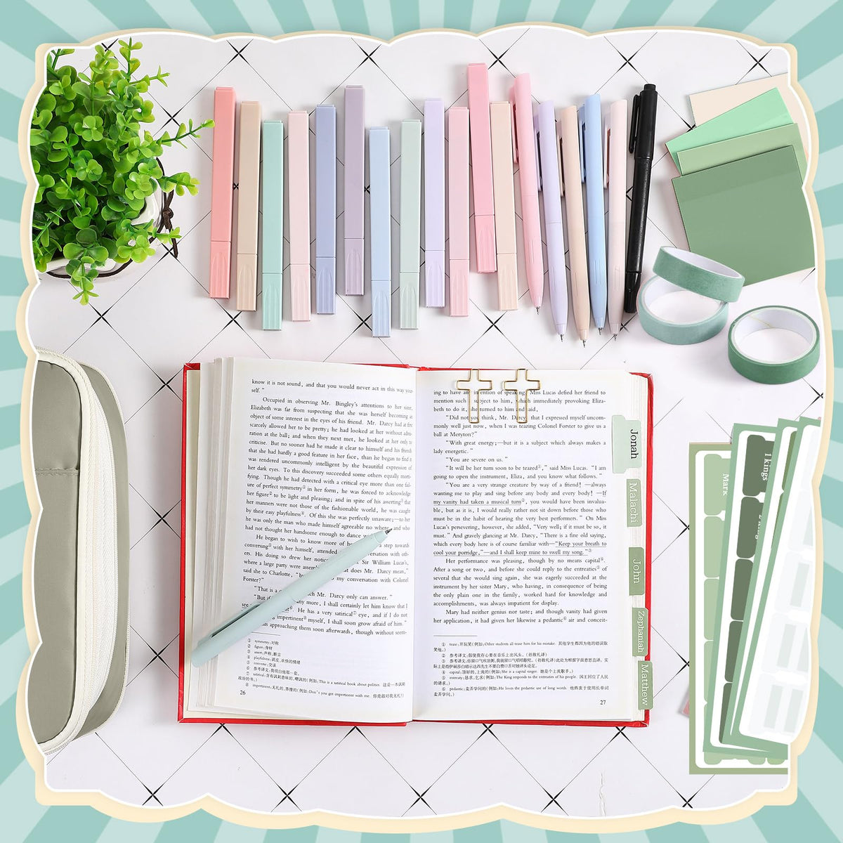 Dunzoom 137 Pcs Bible Study Supplies Journaling Kit 1 Pencil Case 12 Highlighters 4 Sticky Notes 6