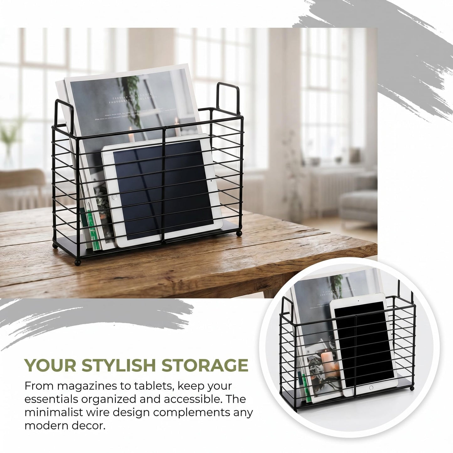 Noamus Metal Magazine Rack, Newspaper Book Tablet Storage Basket, File Holder Mail Organizer Bin