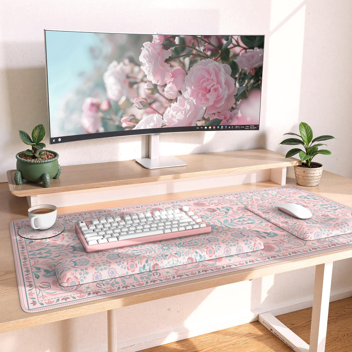 iLeadon Pink Desk Mat Set, Ergonomic Mouse Pad with Wrist Rest