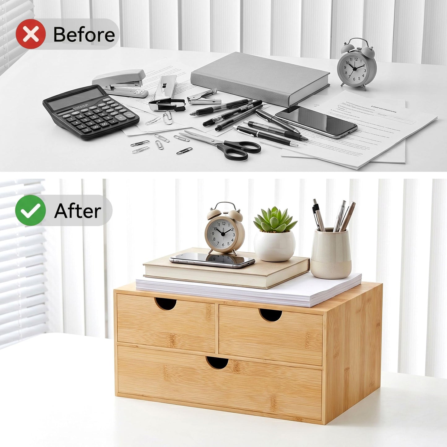 Bamboo Desk Organizer with Drawers, Desktop Storage for Office Supplies