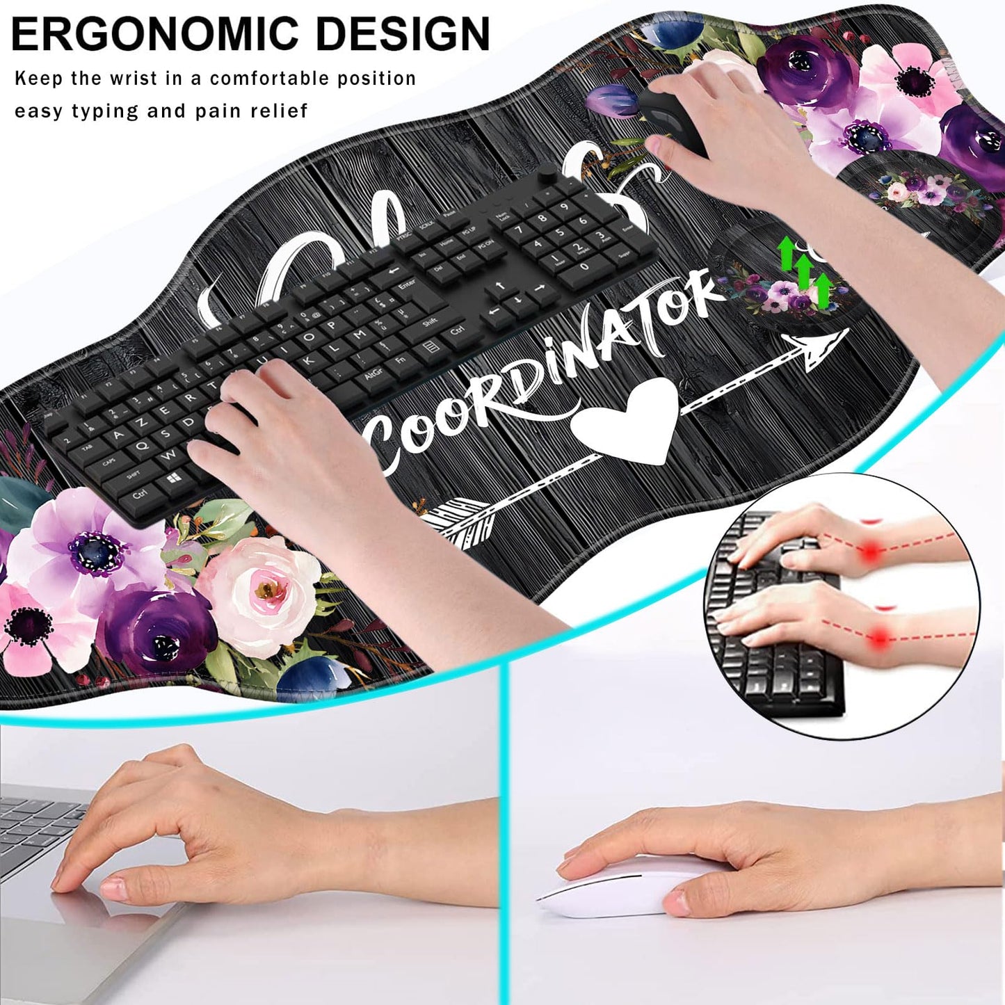 CICPLKSE Mouse Pad with Wrist Support + Desk Mat + Coaster 3 in 1 Set, XXL Large Gaming Mousepad