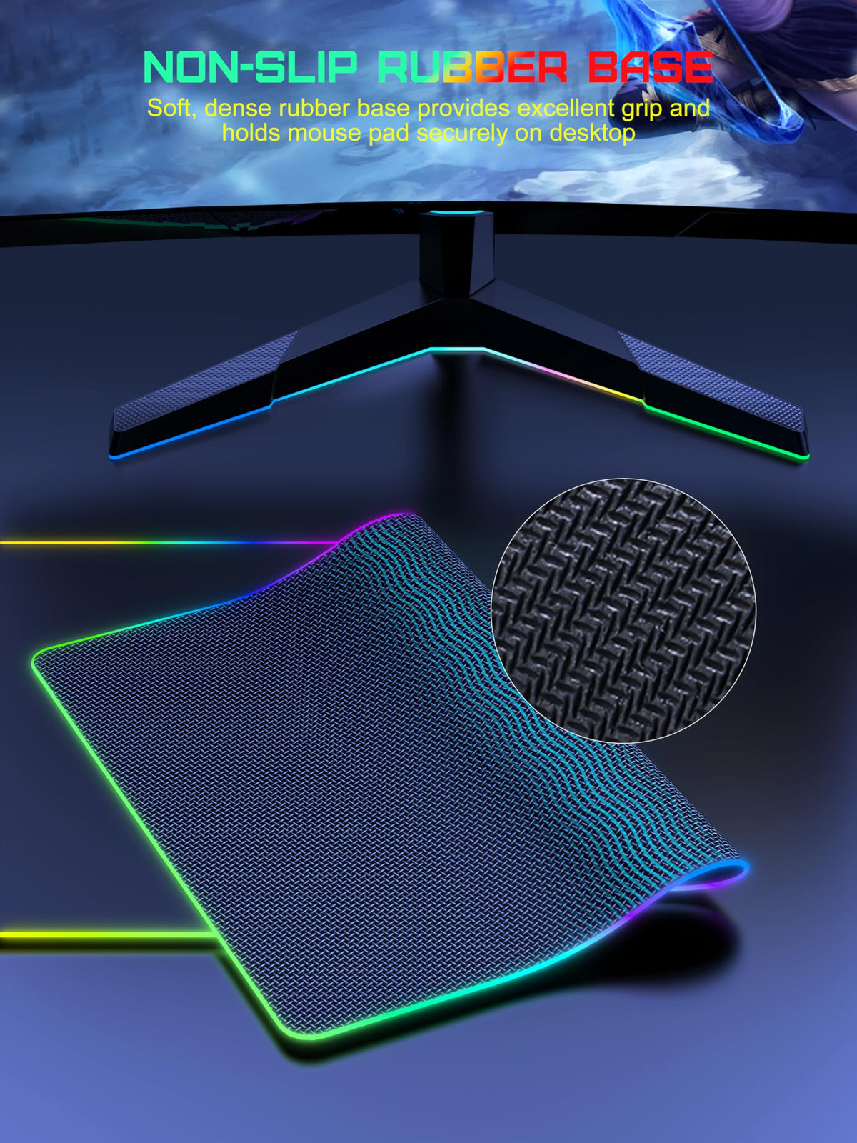 5-in-1 RGB Mouse Pad with Wireless Charging, Large Gaming Desk Mat, Black