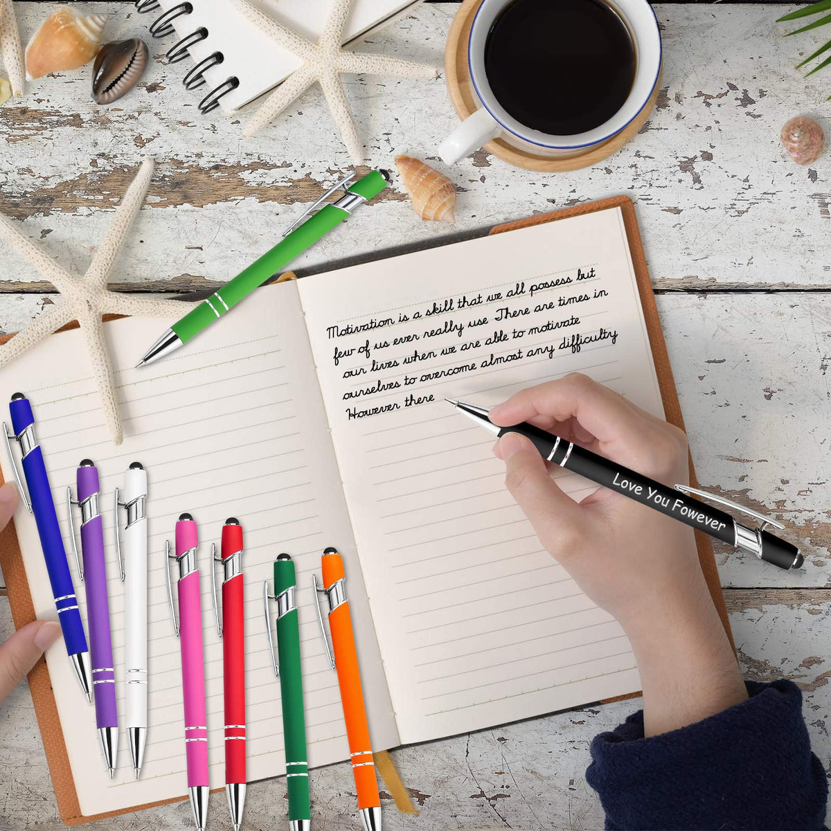 24 PCS Personalized Pens in Bulk with Stylus Tip, Custom Engraving Pens, Soft Touch Ballpoint Pen