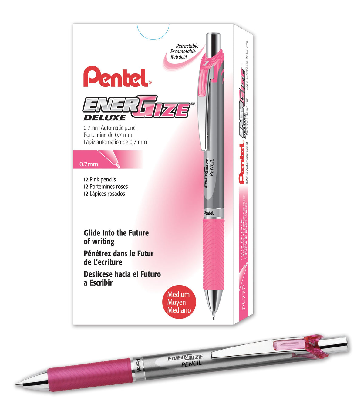 Pentel EnerGize Mechanical Pencil (0.7mm) Pink Accents, Box of 12 (PL77P)