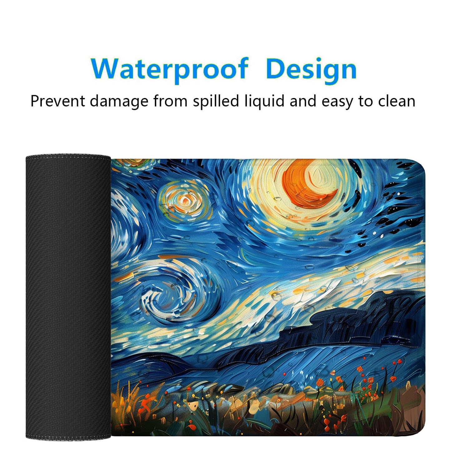 Starry Sky Black Cat Gaming Mouse Pad Starry Night Cute Cartoon Extended Gaming Mouse Pad Mat with