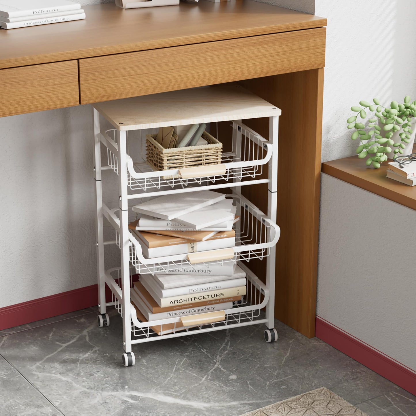 NiuYichee 4-Layer Fruit Basket Kitchen Food Organizer and Rack, Stackable Storage Cart with