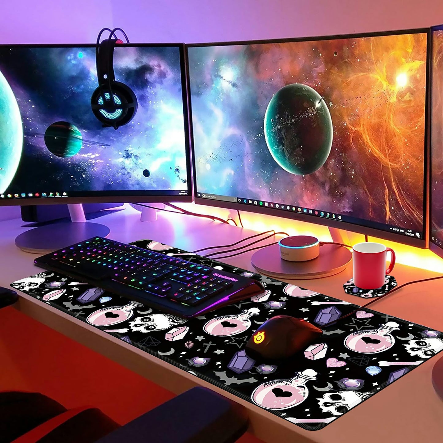 XXL Extended Mouse Pad with Coaster 31.5 x 11.8 Full Desk Mousepad Stitched Edges Pad Extended
