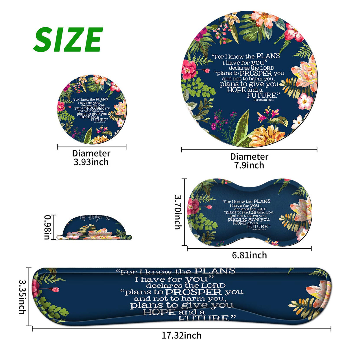 Ergonomic Keyboard Wrist Rests Gel Memory Foam Mouse Pad with Round Mousepad + Coasters, Wrist