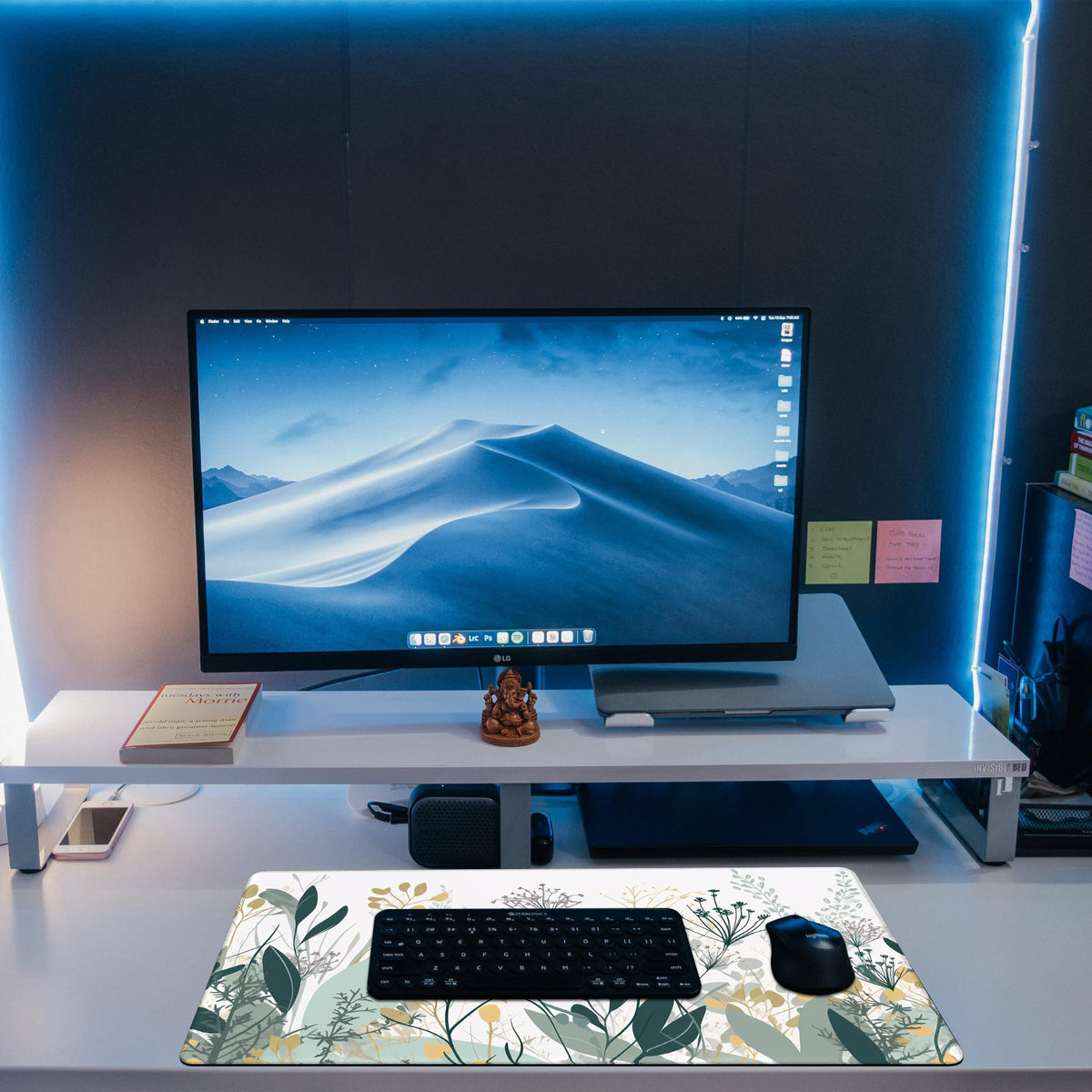 KOAIWPAE Desk Mat, Green Gold Plant Leaves Desk Pad, Wildflowers Large Gaming Mouse Pad for Desk
