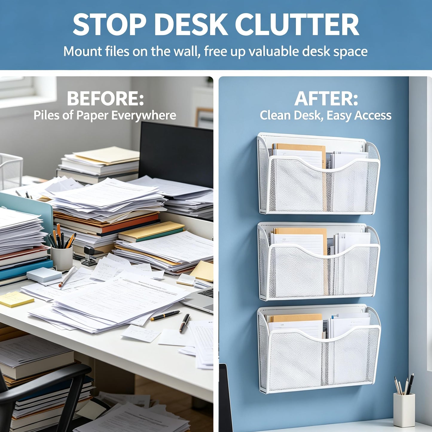 Gawerk Mesh Hanging Wall File Holders, Metal Vertical Wall Basket Mail Organizer for Office/Home