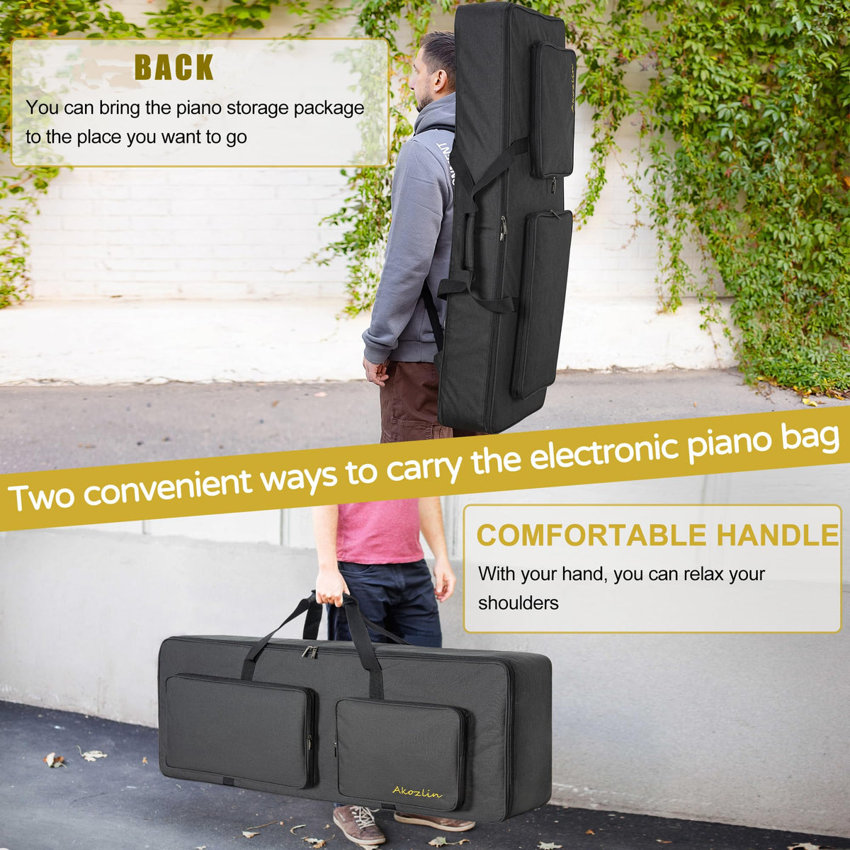 AKOZLIN 88-Key Keyboard Gig Bag 57.5"×18"×6.75" Portable Electric Piano Case Foldable Bag For