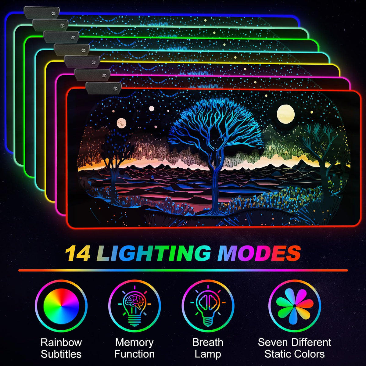 ARTSO Extra Large RGB Gaming Mouse Pad with 14 Light Modes, Extended Soft LED Mousepad, Anti-Slip