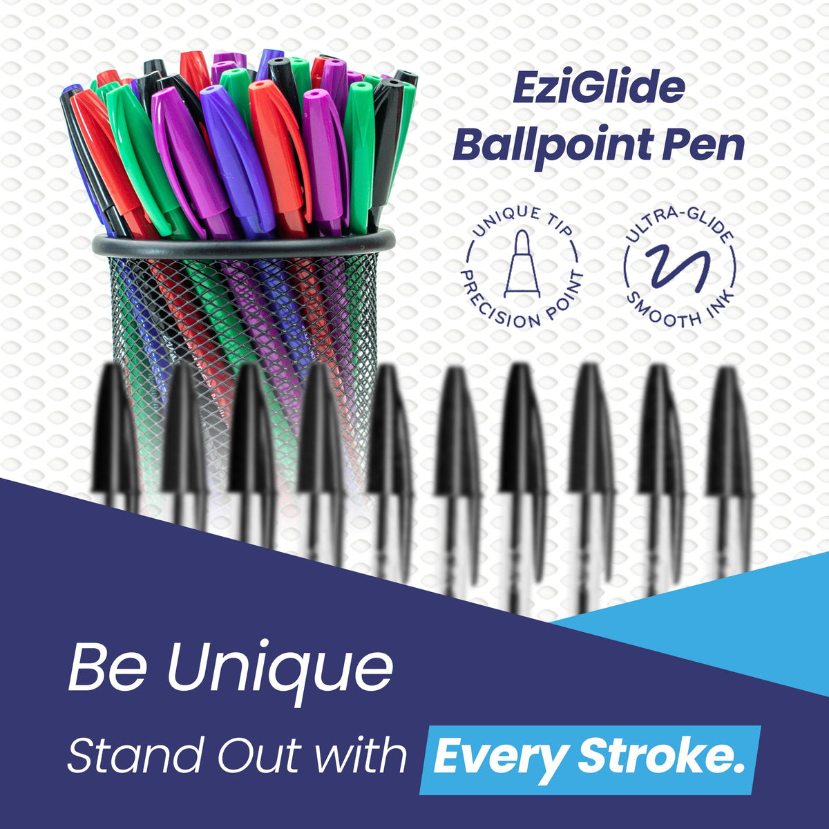 Eziglide 100-Pack Blue Ballpoint Pens Set, Easy Grip & Medium Point (1.0mm)