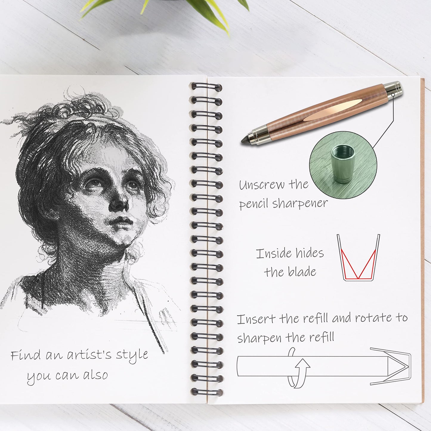 WSD Sketch Up 5.6mm Mechanical Pencil Mechanical Clutch with Built Sharpener (Gold)