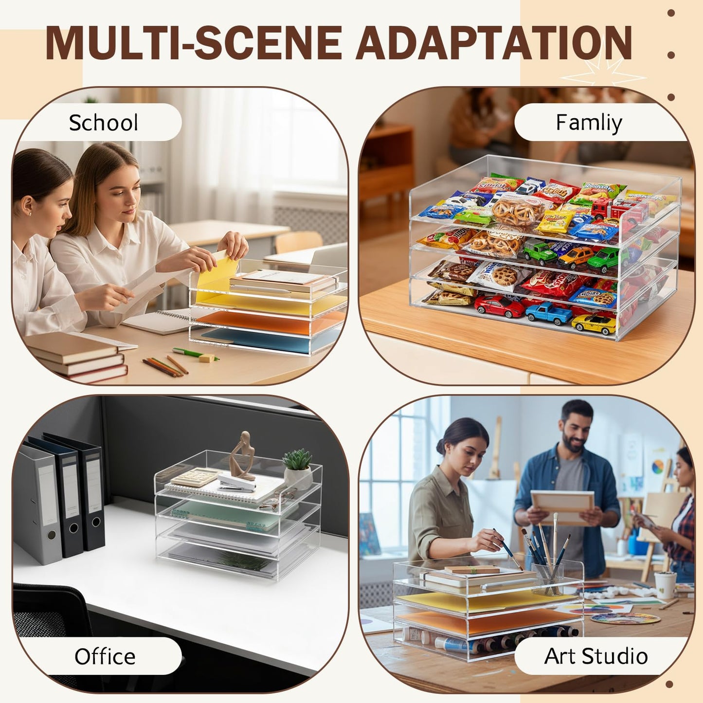 Harloon 4 Tier Paper Organizer Letter Tray Acrylic Desk File Organizer