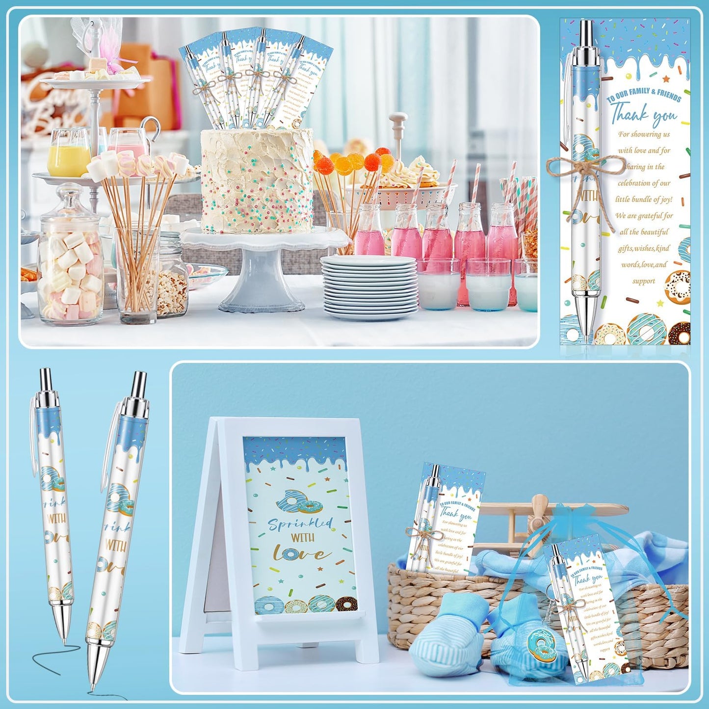 EYNDYN 145 Pieces Donut Baby Shower Favors for Guest Sprinkled with Love Ballpoint Pens and
