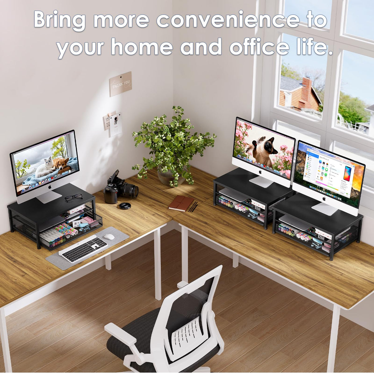 OPNICE Computer Monitor Stand Riser, Desk Organizer with Drawer, Printer & Laptop Stand, Office