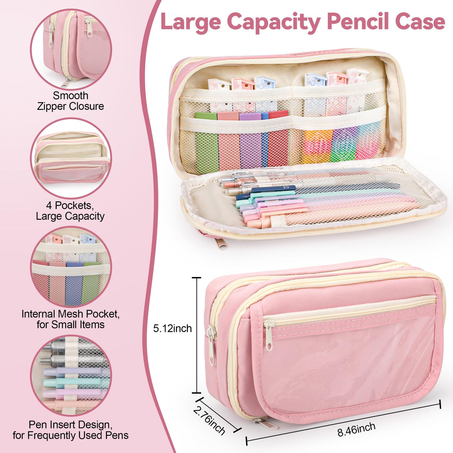 DazSpirit 61PCS Aesthetic College School Supplies Set with Cute Pencil Case