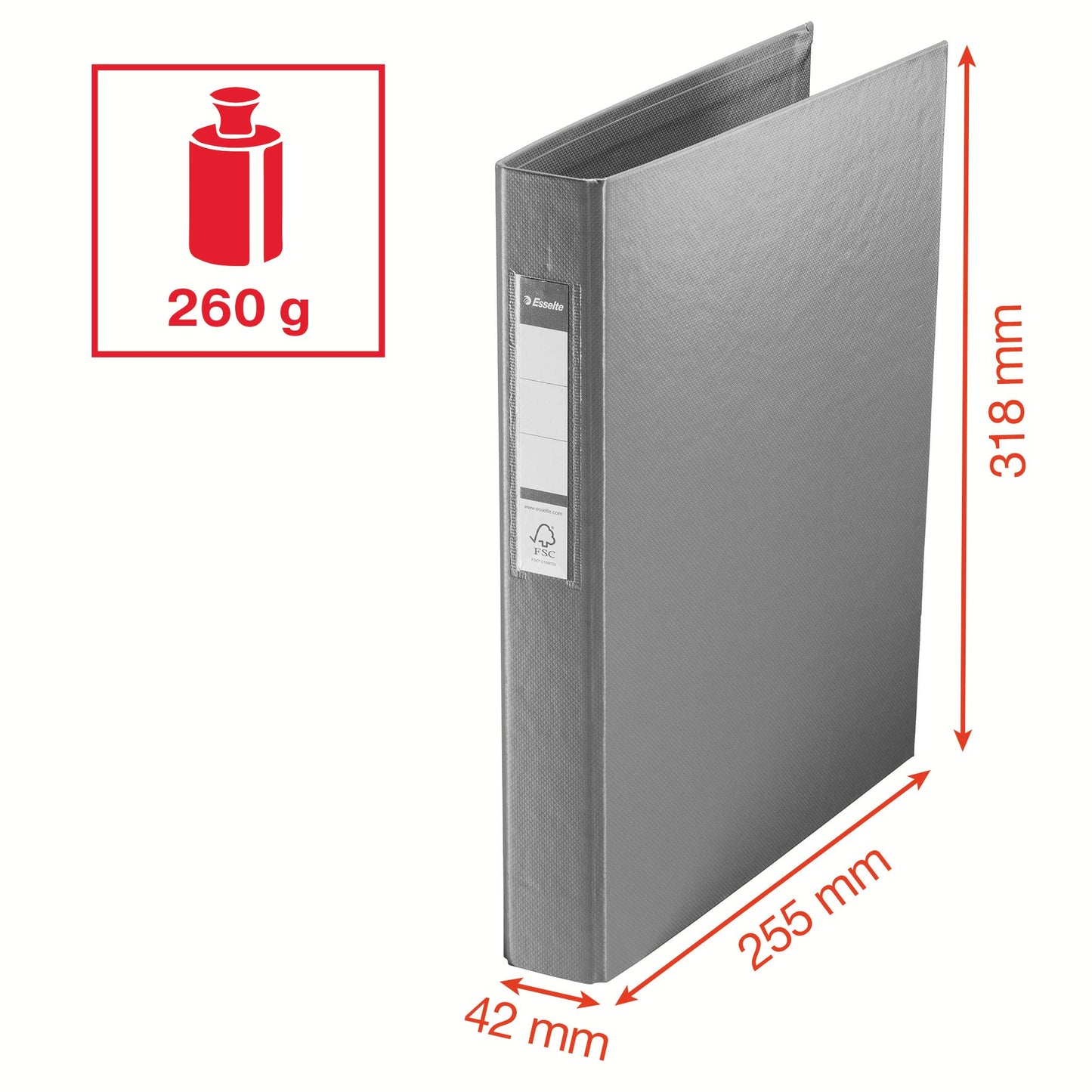 Esselte 4 Ring Binder, PP, Holds up to 190 Sheets, Vivida Range, 42 mm Spine, 14459 - A4, Red