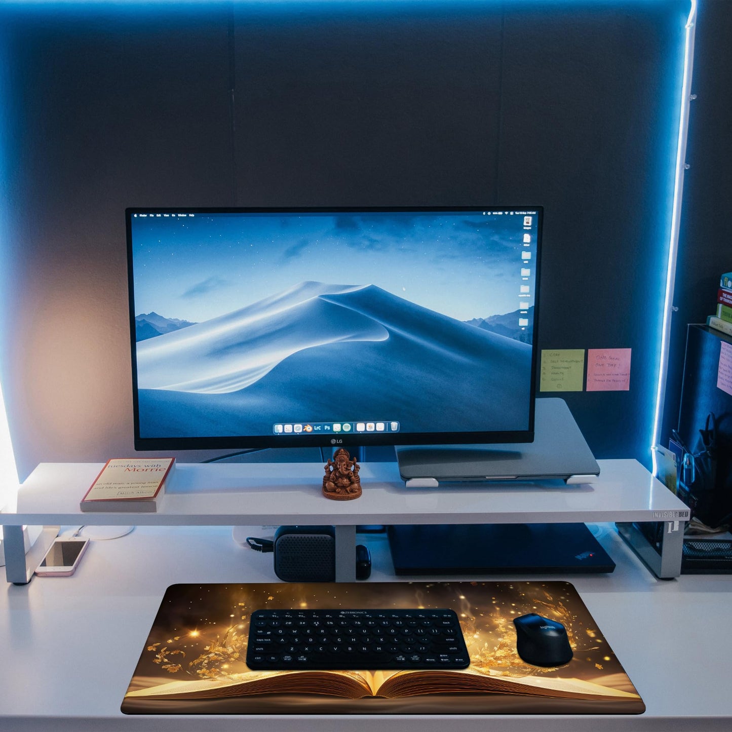 KOAIWPAE Desk Pad, Golden Magic Book Desk Mat, Fantasy Books Large Gaming Mouse Pad, 31.5"x15.7"