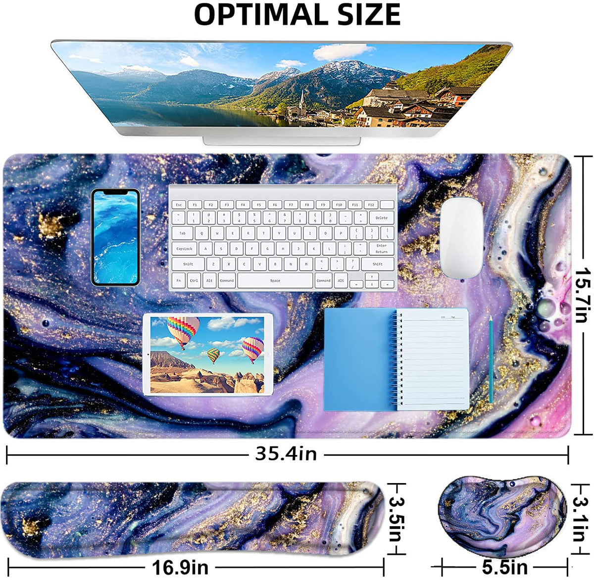 Large Mouse Pad with Wrist Rest, 4-in-1 Wrist Rest for Keyboard and Mouse