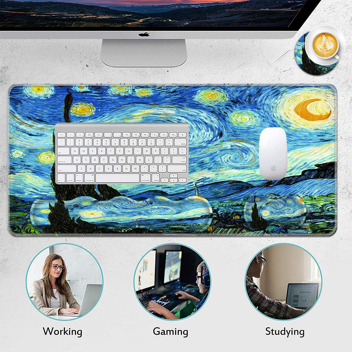 FGDRFGRW Mouse Pad Set,(31.5×11.8 in) Desk Pad + Keyboard Wrist Rest Support + Mouse Wrist Rest +