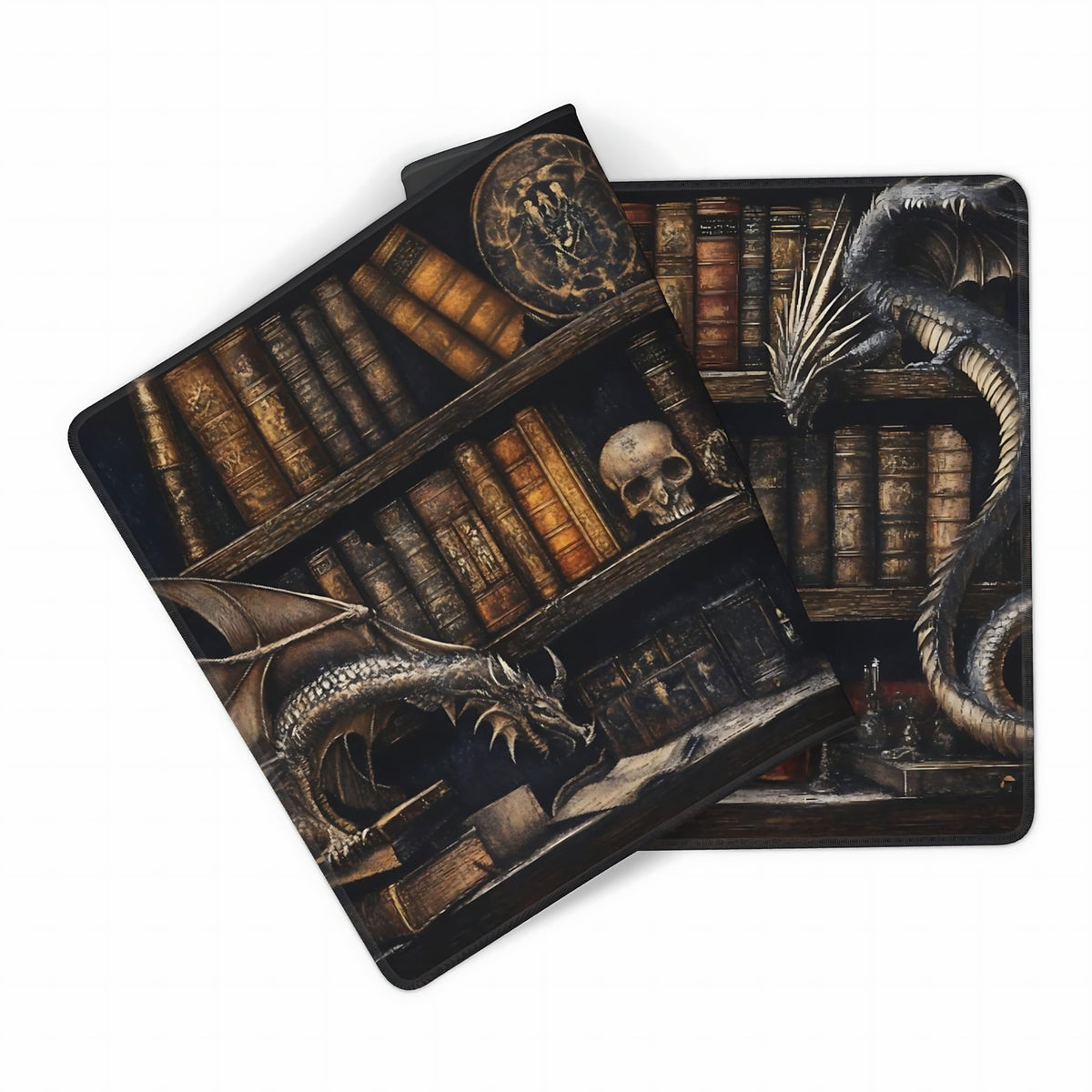 Aesthetic Dragon Gaming Mouse Pad, Earth Tone Gothic Desk Mat with Anti-Slip Base & Stitched Edges