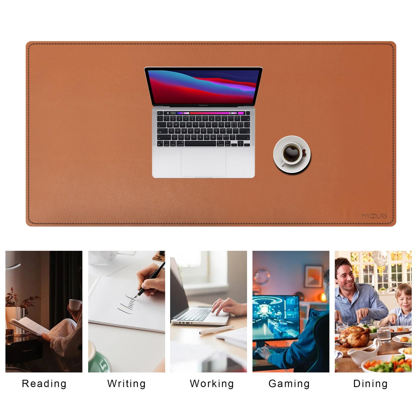 Mydours 40" x 20" Extra Large Desk Mat, PU Leather & Cork Desk Pad, (Brown)