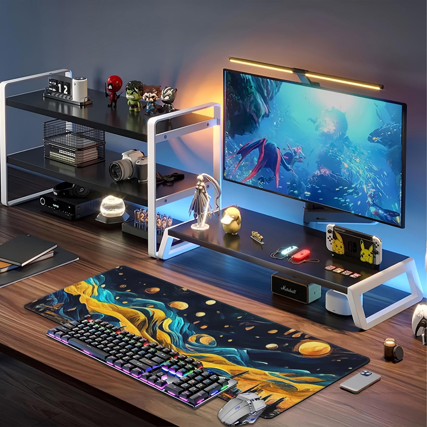 The Starry Night Desk Mat,Large Vincent Van Gogh Oil Painting Gaming Keyboard Mouse Pad,Non-Slip