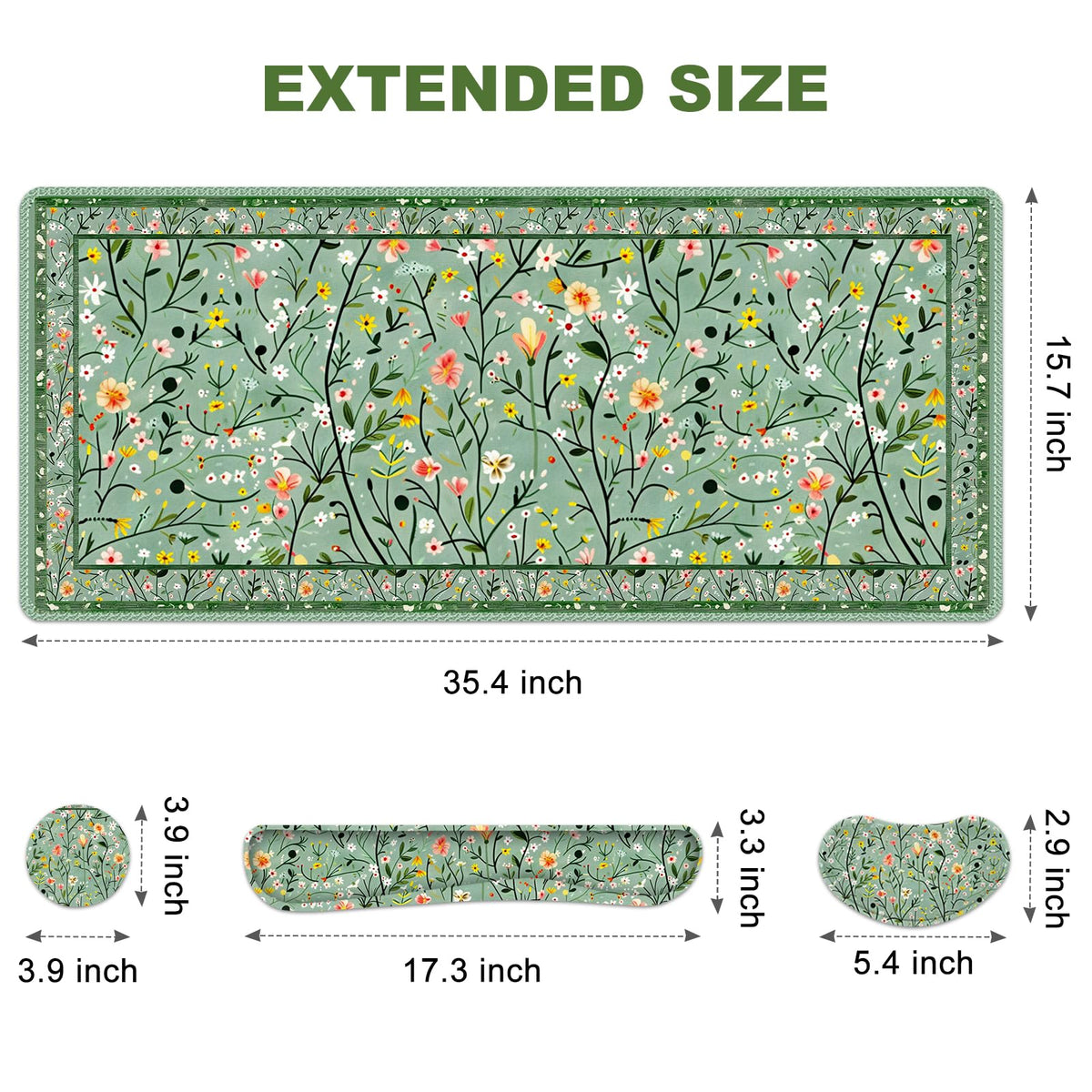 Lauspuck Floral Desk Mat, 4in1 Large Mouse Pad with Wrist Rest, Anti-Slip Desk Pad for Desktop, XXL