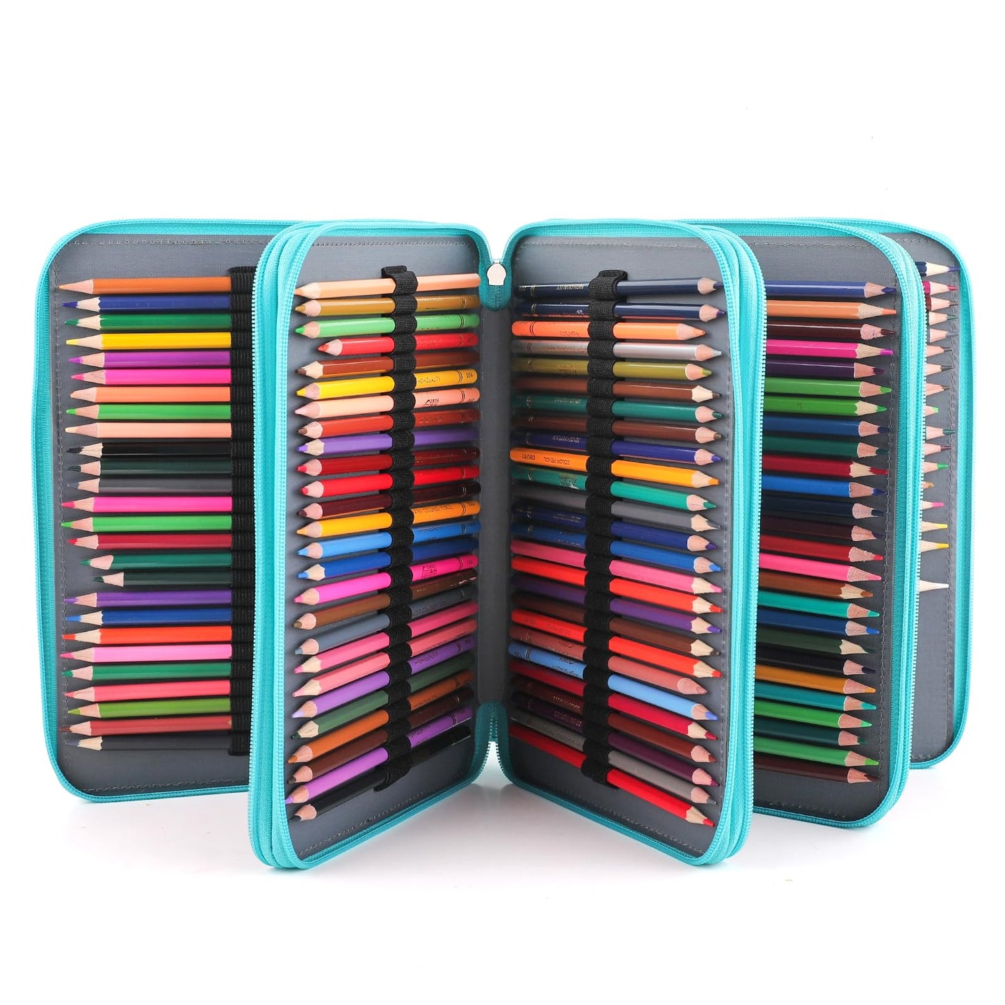 Vomgomfom 200 Slots Pencil Case 4-Layer PU Leather, Handle, Solid Green