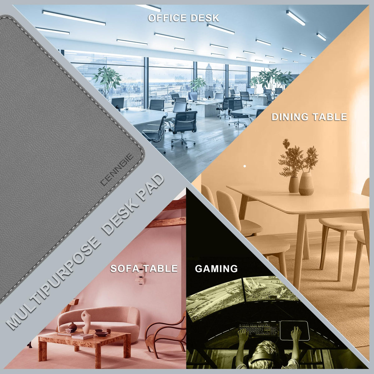 CENNBIE 35.5" x 16" Leather Desk Mat, Computer Mouse Pad for Office(Grey)