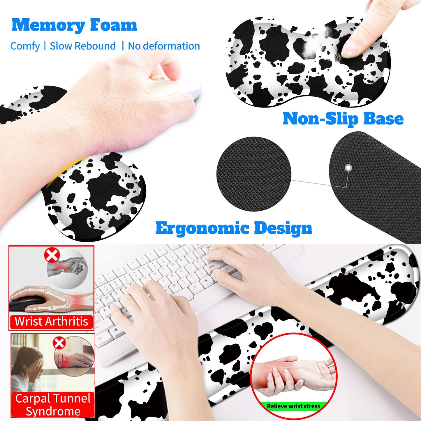 HaoSiTeck 4-Piece Extended Large Mouse Pad Set for Women Men with Cow Print Design Includes 35.4 x