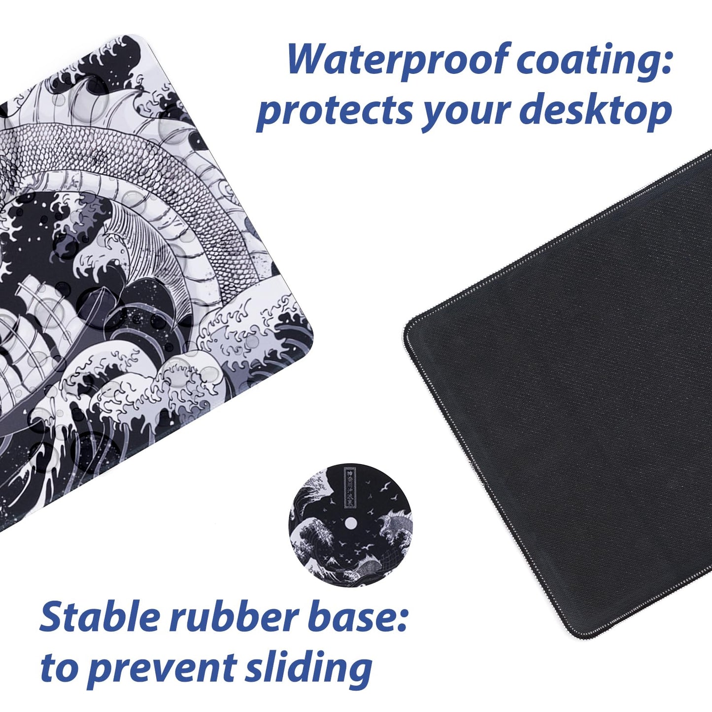 Kanagawa Wave Mouse Pad (Bonus: Coaster + Bag) – 31.5x11.8 Inch, 0.12-Inch Thick Extended Gaming