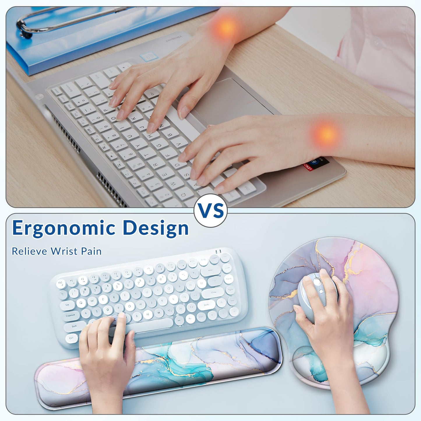 VINEBURY Desk Mat Set Keyboard and Mouse Pad with Wrist Rest Support