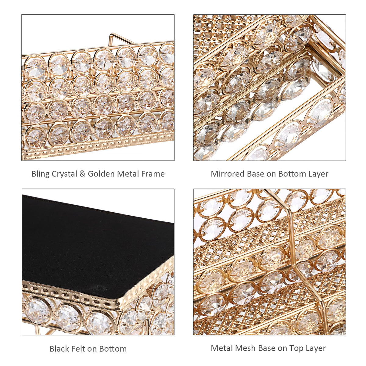 Hipiwe 3 Tiers Crystal Business Card Holder Gold Business Card Display Stand with 6 Slots Name Card
