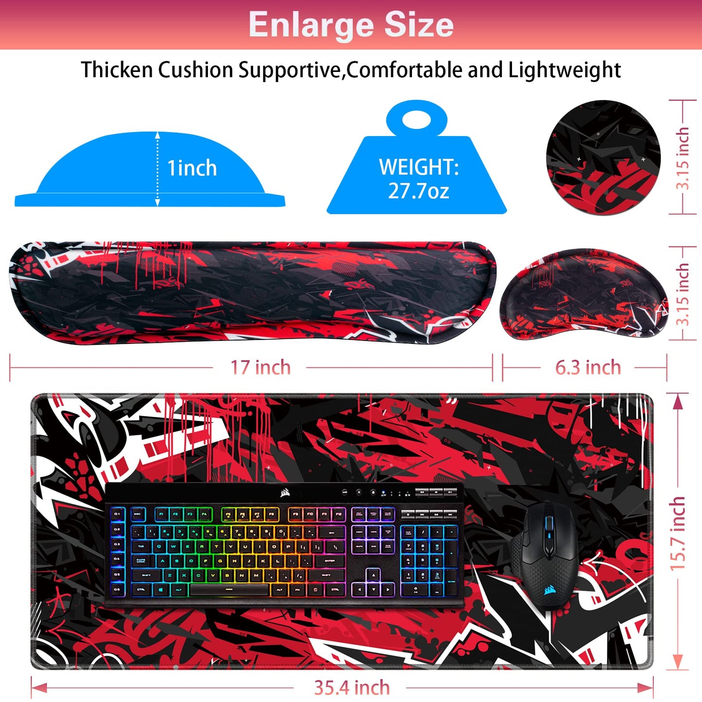 Canjoy Desk Mat with Keyboard and Mouse, Desk Pad with Wrist Rest Support