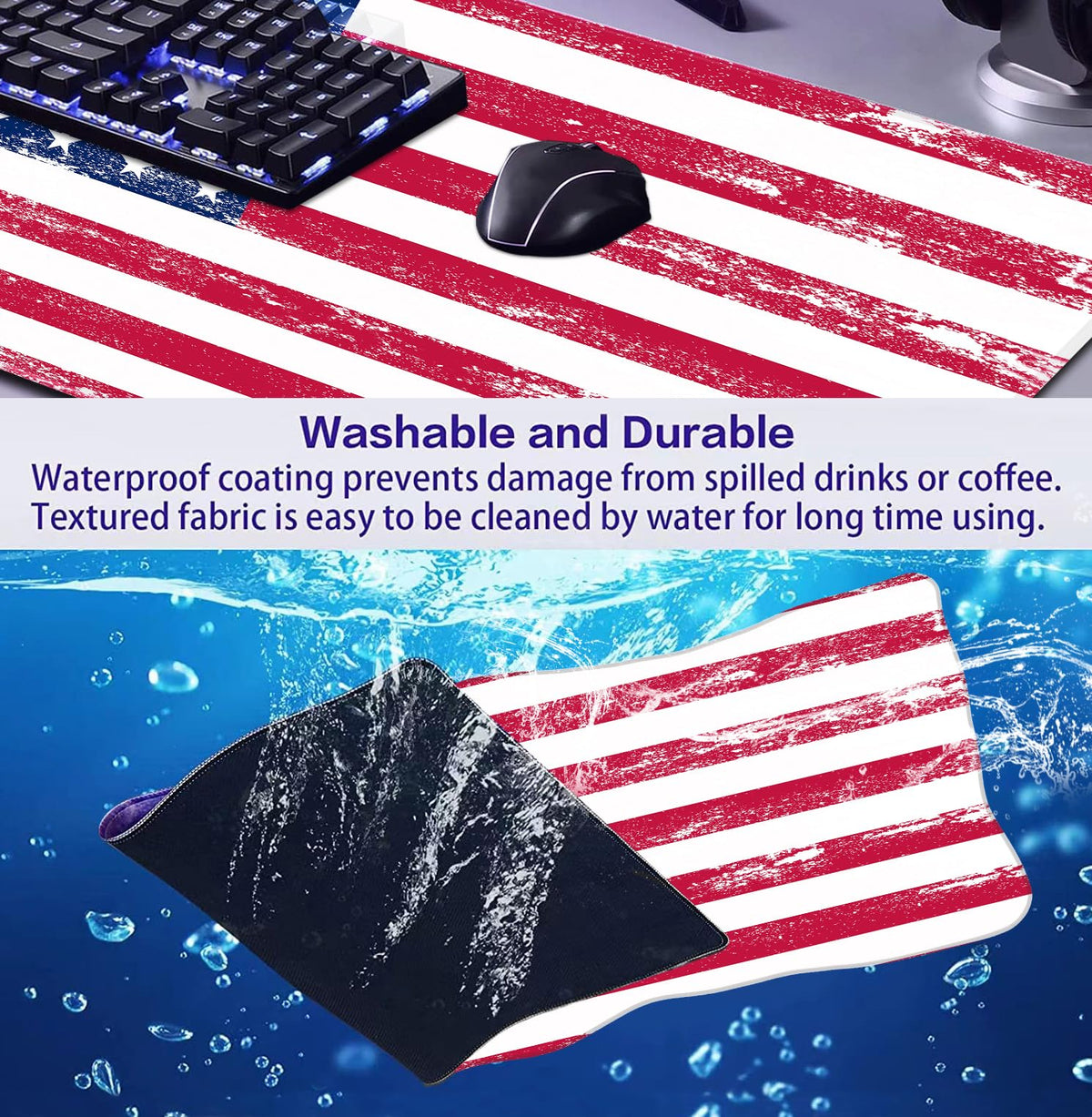 American Flag XXL Large Mouse Pad, Gaming and Home Stitching Side Table Mat