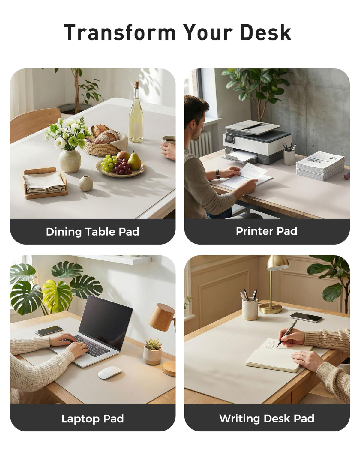 Aothia Faux Leather Desk Mat - Large Mouse Pad, Non-Slip PU Leather Blotter, Waterproof Writing