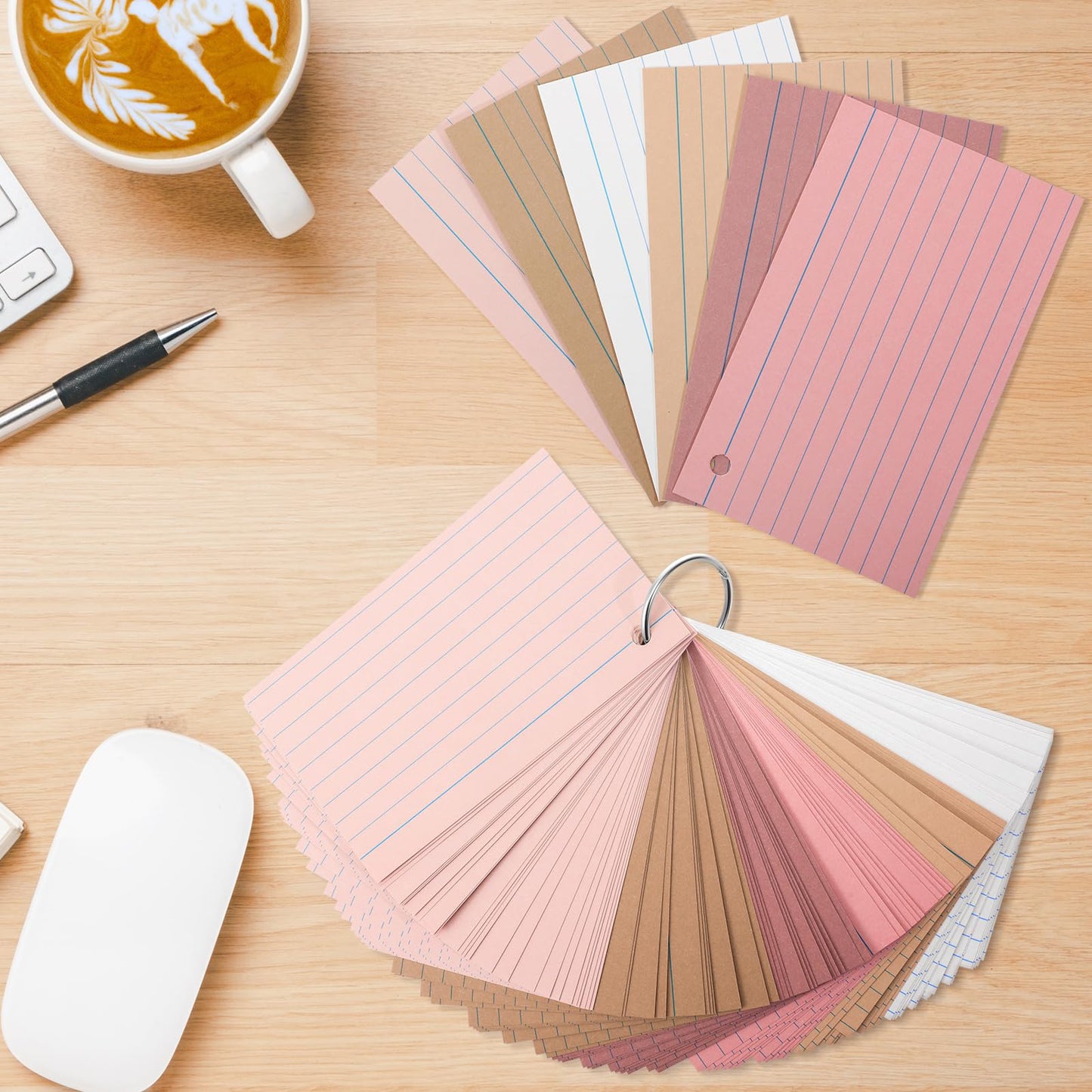 Epakh 300 Pcs Index Cards with Rings, 3 x 5 Inch, Dark Pink Brown Series