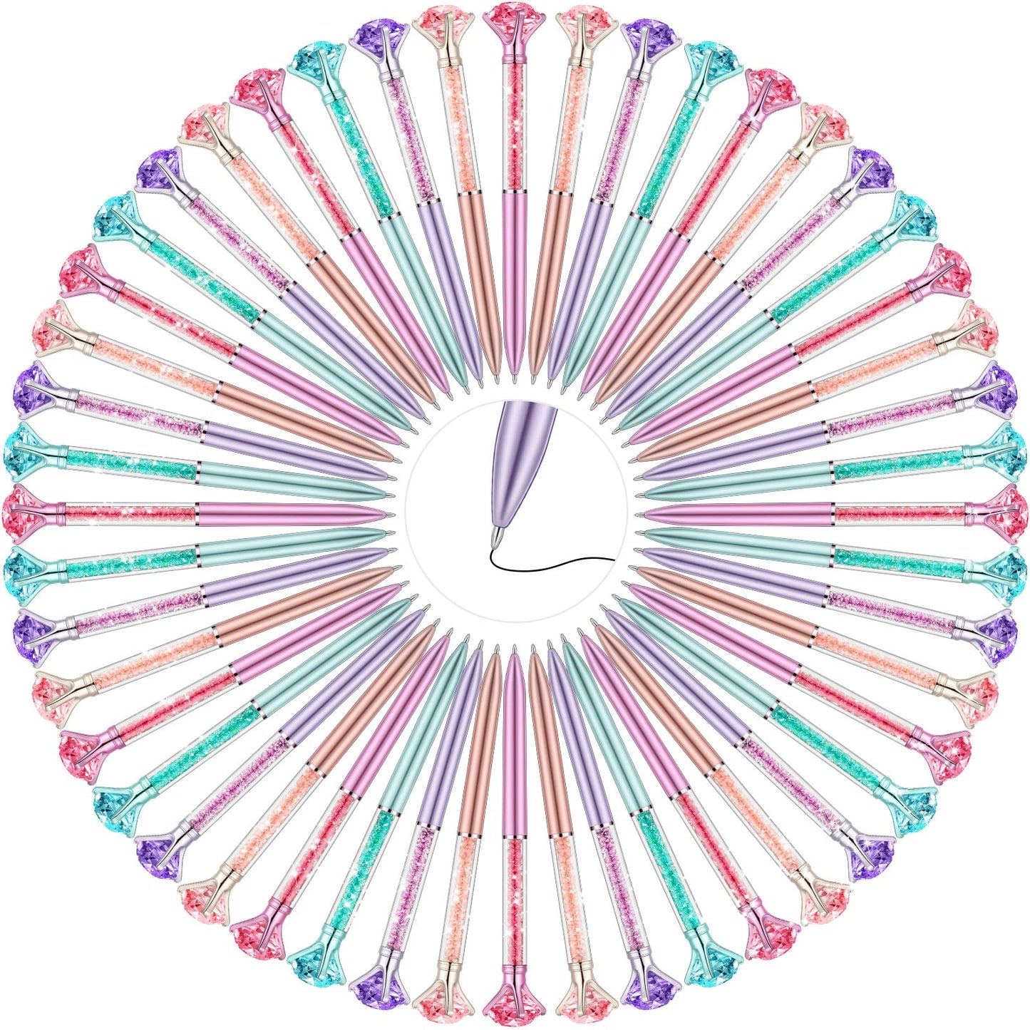 Zhehao 60 Pcs Diamond Pens Bulk Crystal Top, Rhinestone Pens, Classic Color