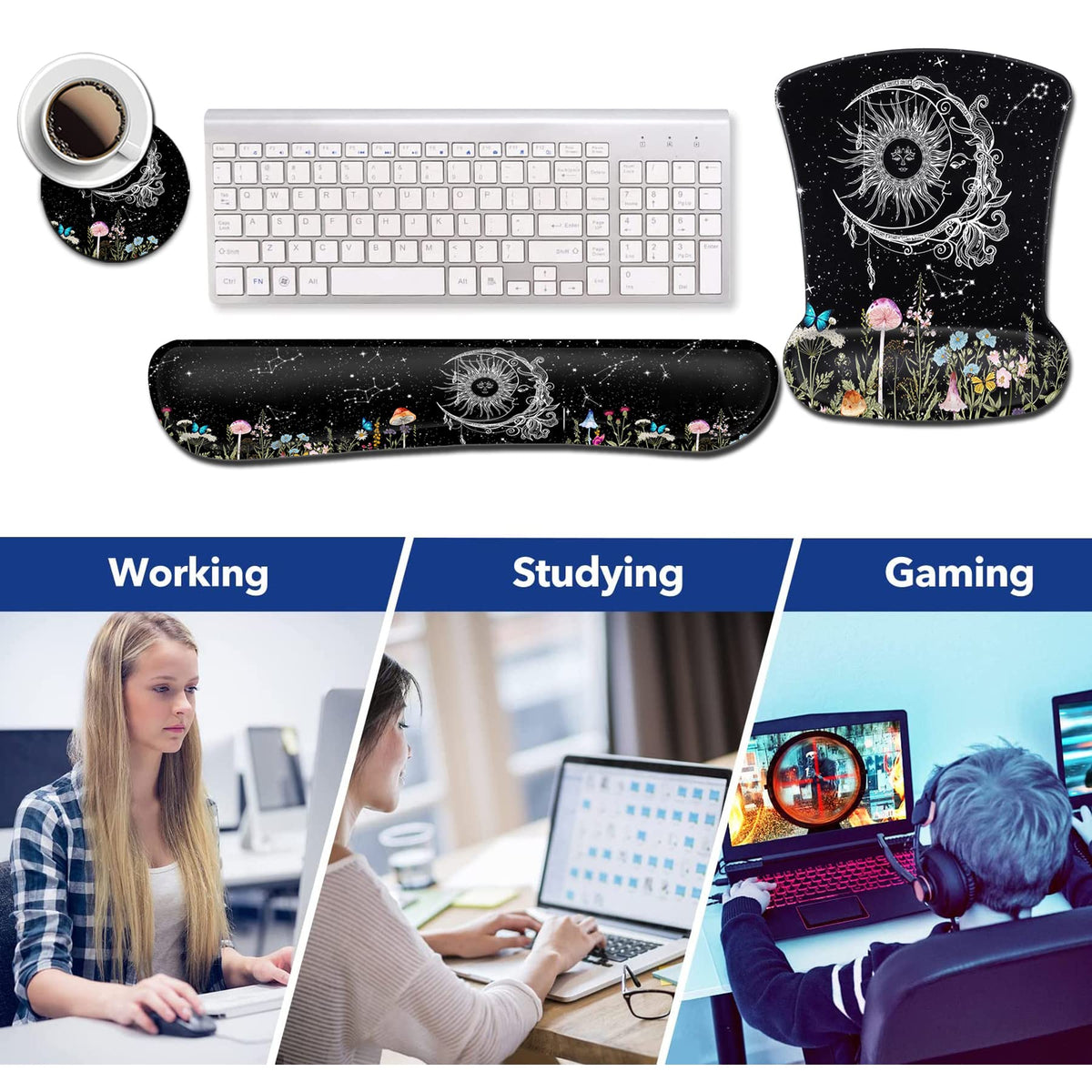 Keyboard Wrist Rest and Mouse Pad with Wrist Support, Ergonomic Gel Mouse Pad, for Easy Typing Pain