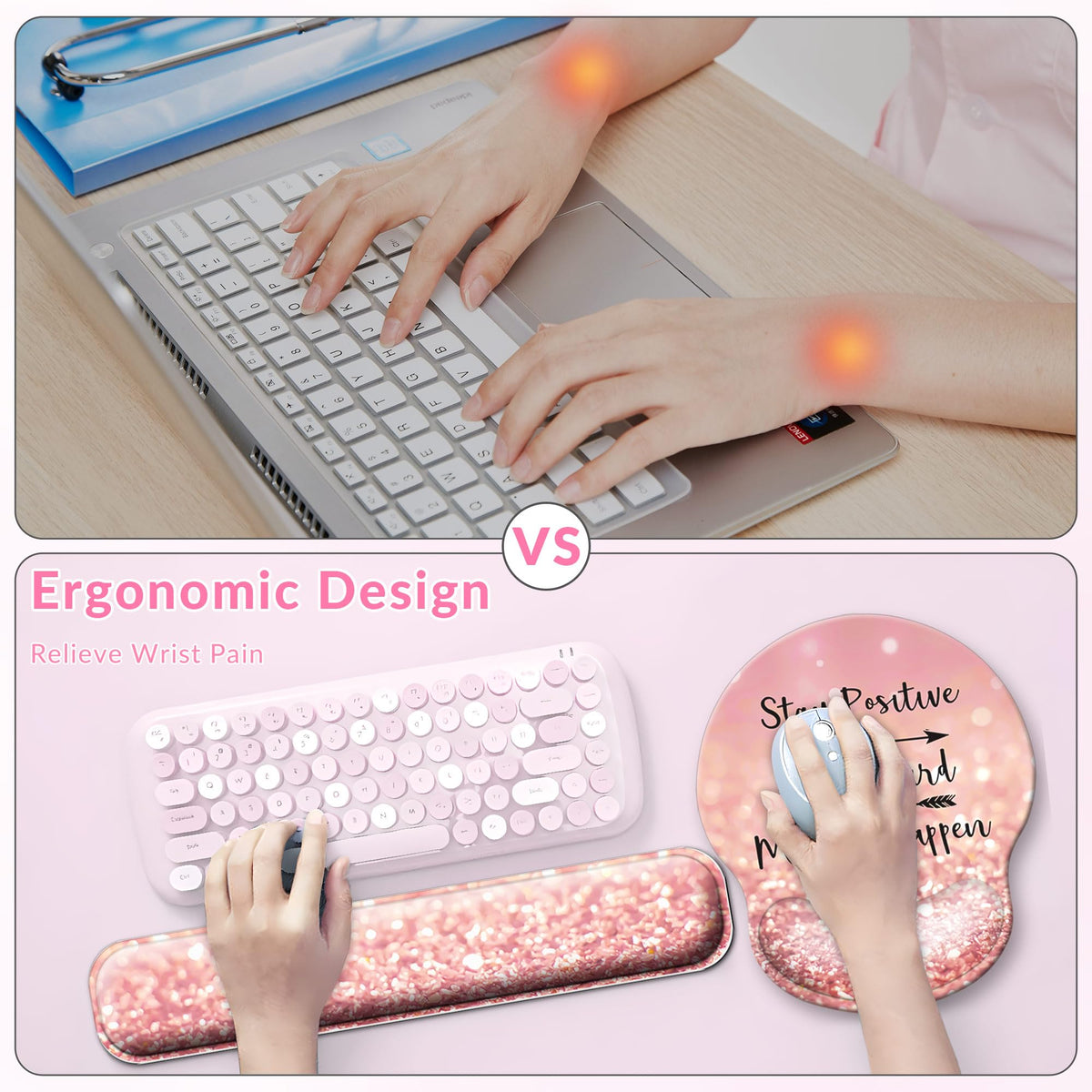 VINEBURY Desk Mat Set Keyboard and Mouse Pad with Wrist Rest Support
