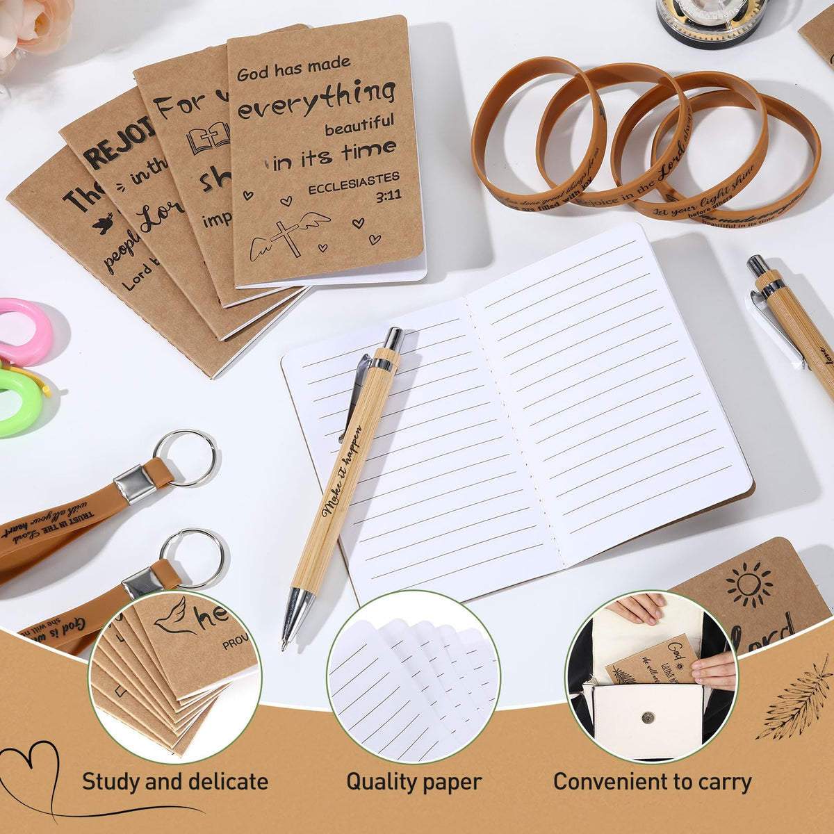 PerKoop 64 Pcs Inspirational Gift Bulk Notebooks Ballpoint Pen, Bible
