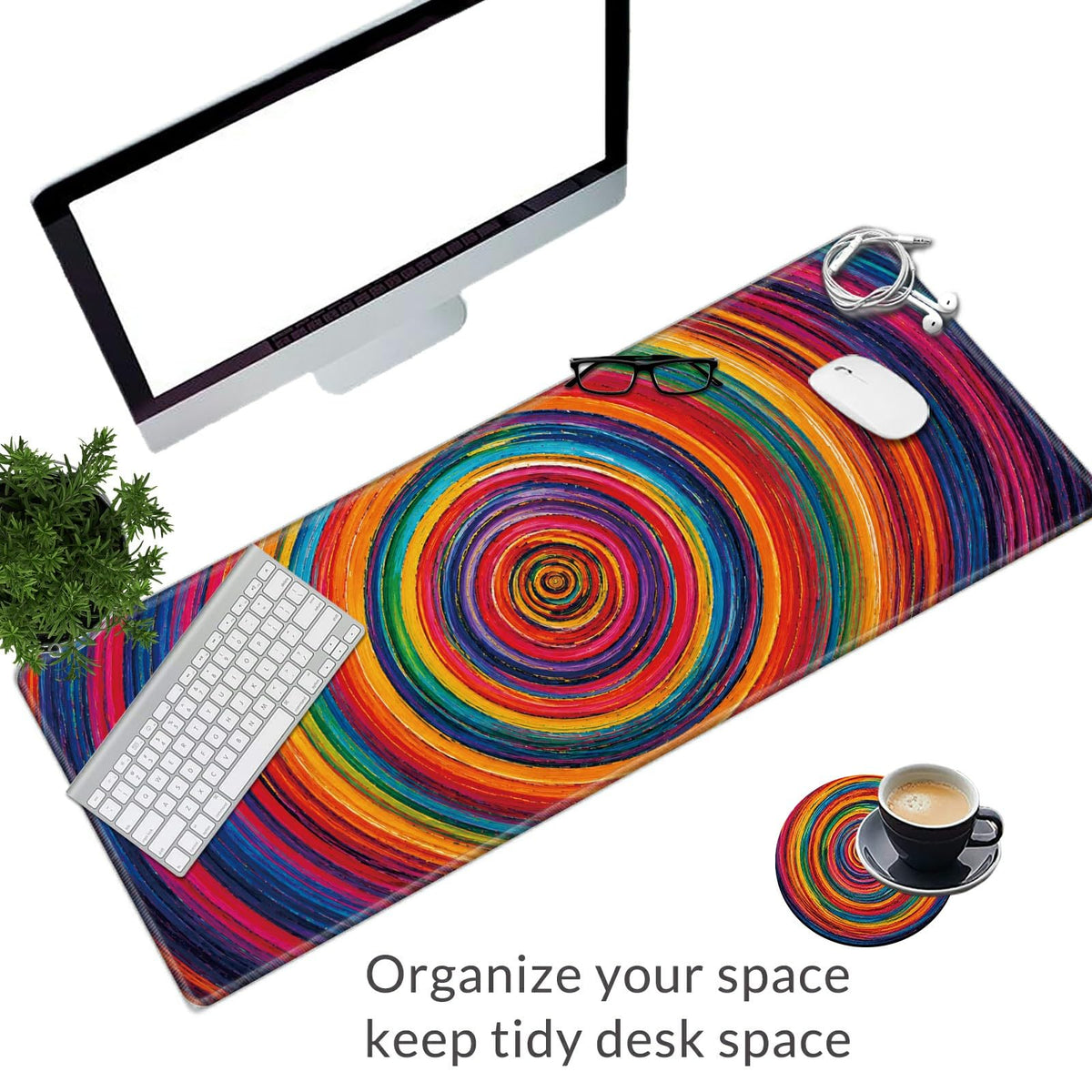 Rainbow Spiral Rings Large Mouse Pad, 31.5 x 11.8 in Extended Desk Mat