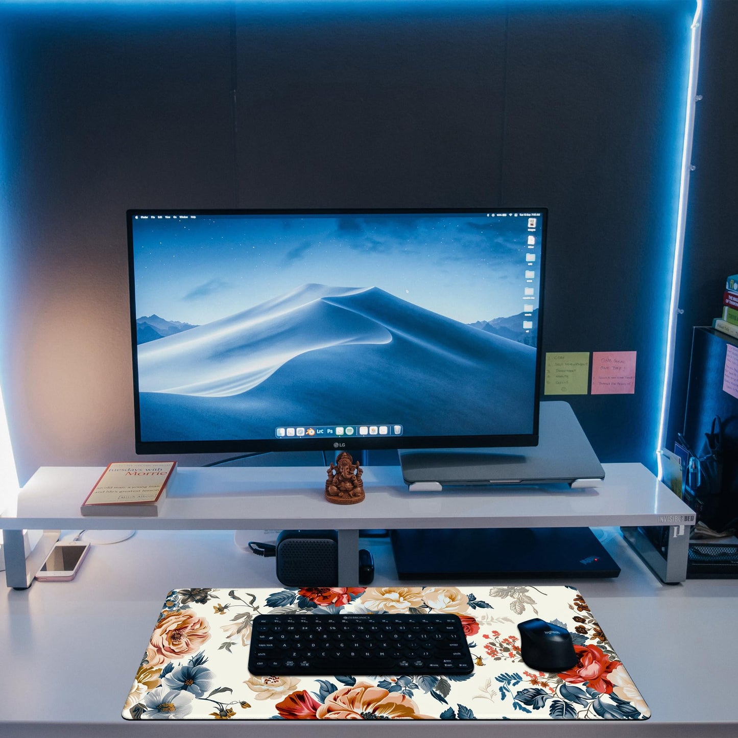 KOAIWPAE Large Gaming Mouse Pad for Desk,Vintage Botanical Flower Bunch Desk Mat,Beautiful Flowers