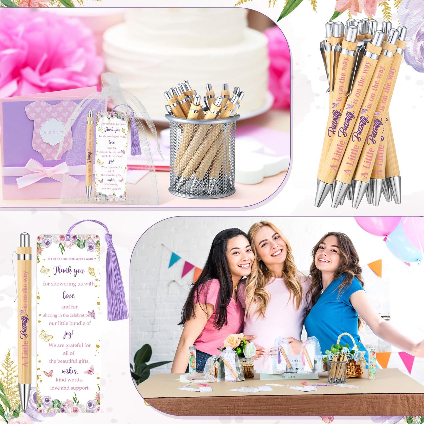 Gilprop 50 Set Baby Shower Favor for Guest Ballpoint Pen Bookmark Butterfly