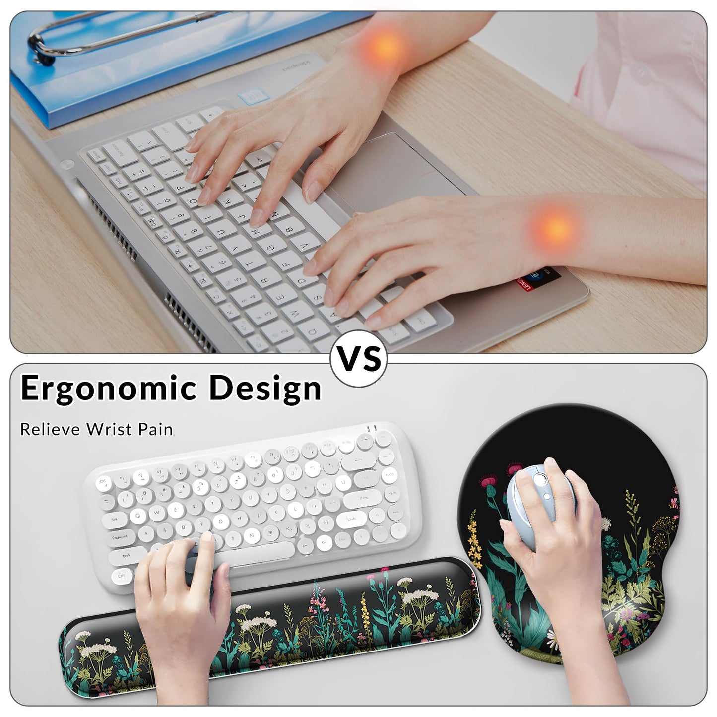 VINEBURY Desk Mat Set Keyboard and Mouse Pad with Wrist Rest Support