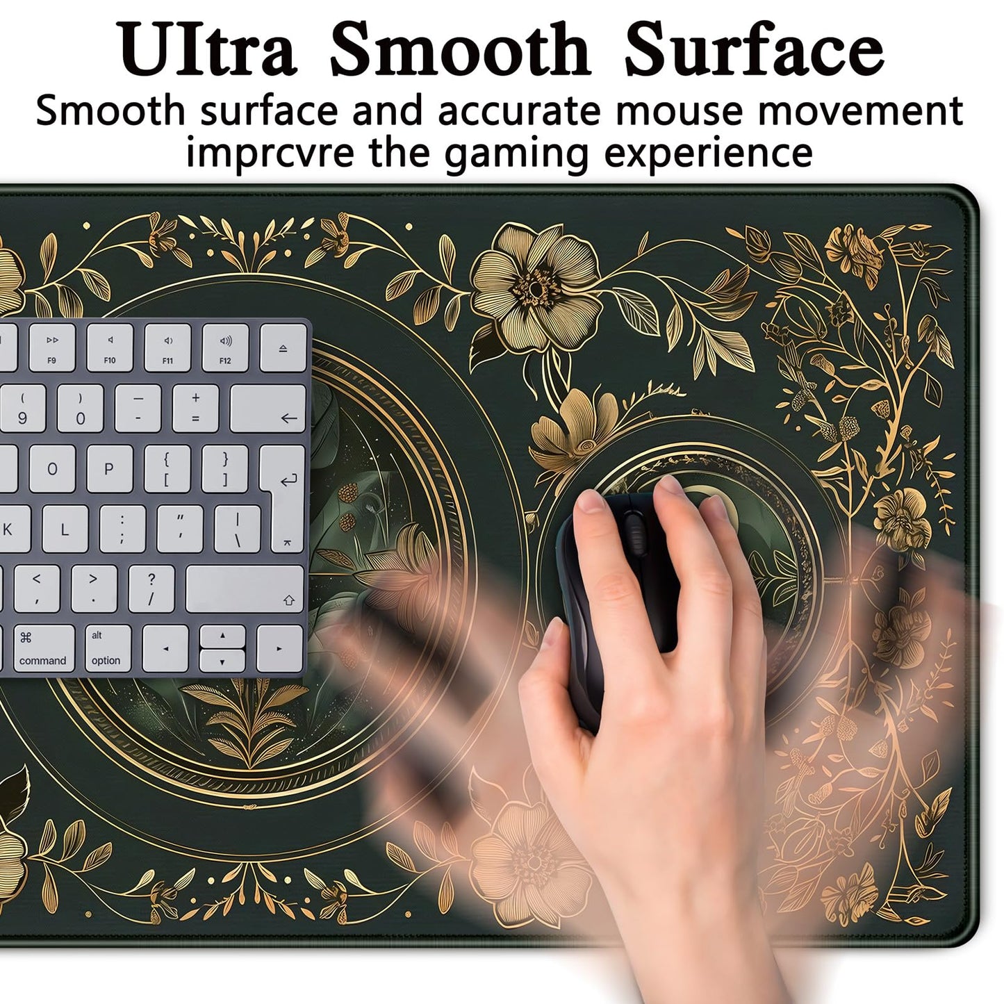 Celestial Art Nouveau Botanical Desk Mat Gold Moon Large Mouse Pad Emerald Vintage Big Gaming